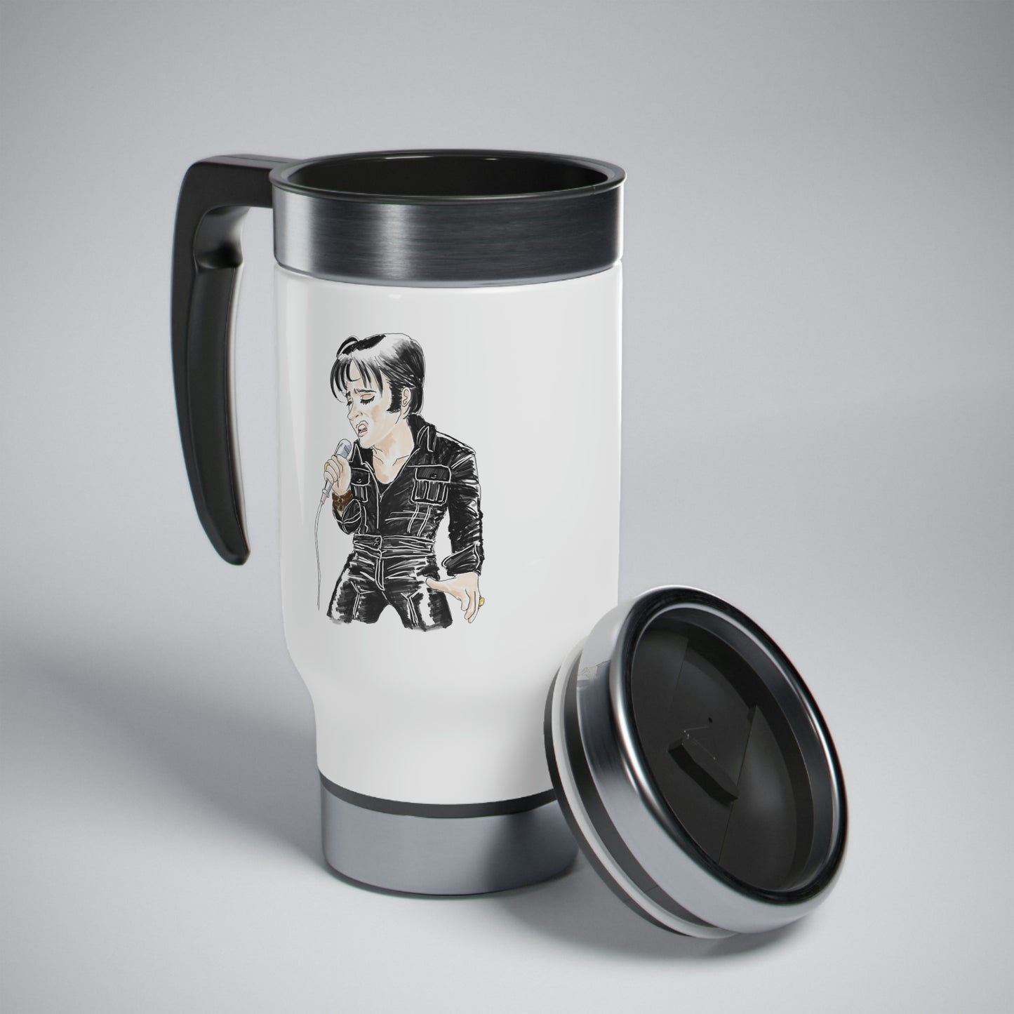 Artist Rendering of ELVIS ~ Stainless Steel Travel Mug with Handle, 14oz