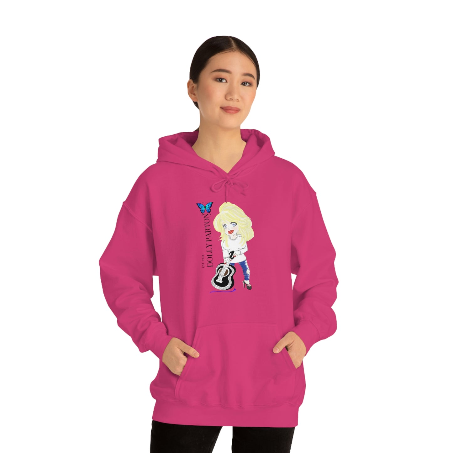 Artist Rendering of Dolly Paron on a Unisex Heavy Blend™ Hooded Sweatshirt