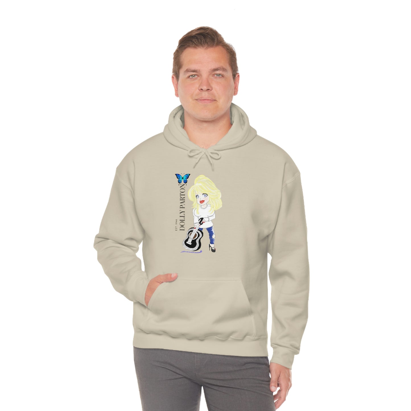 Artist Rendering of Dolly Paron on a Unisex Heavy Blend™ Hooded Sweatshirt