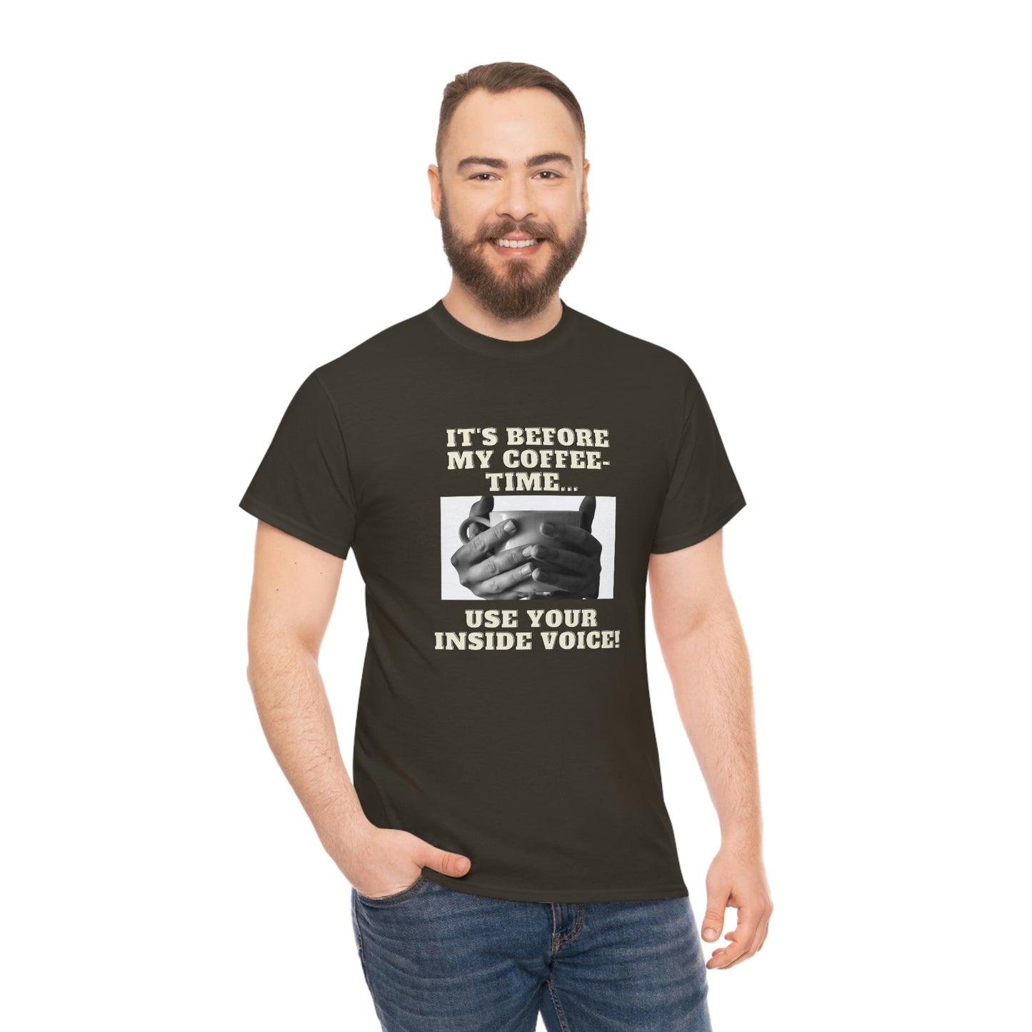 "Not before my morning coffee-time" Unisex Heavy Cotton Tee