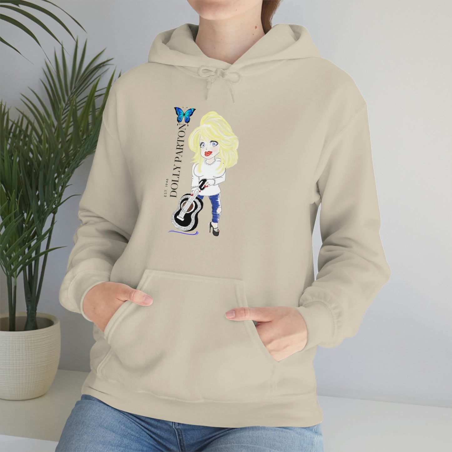 Artist Rendering of Dolly Paron on a Unisex Heavy Blend™ Hooded Sweatshirt