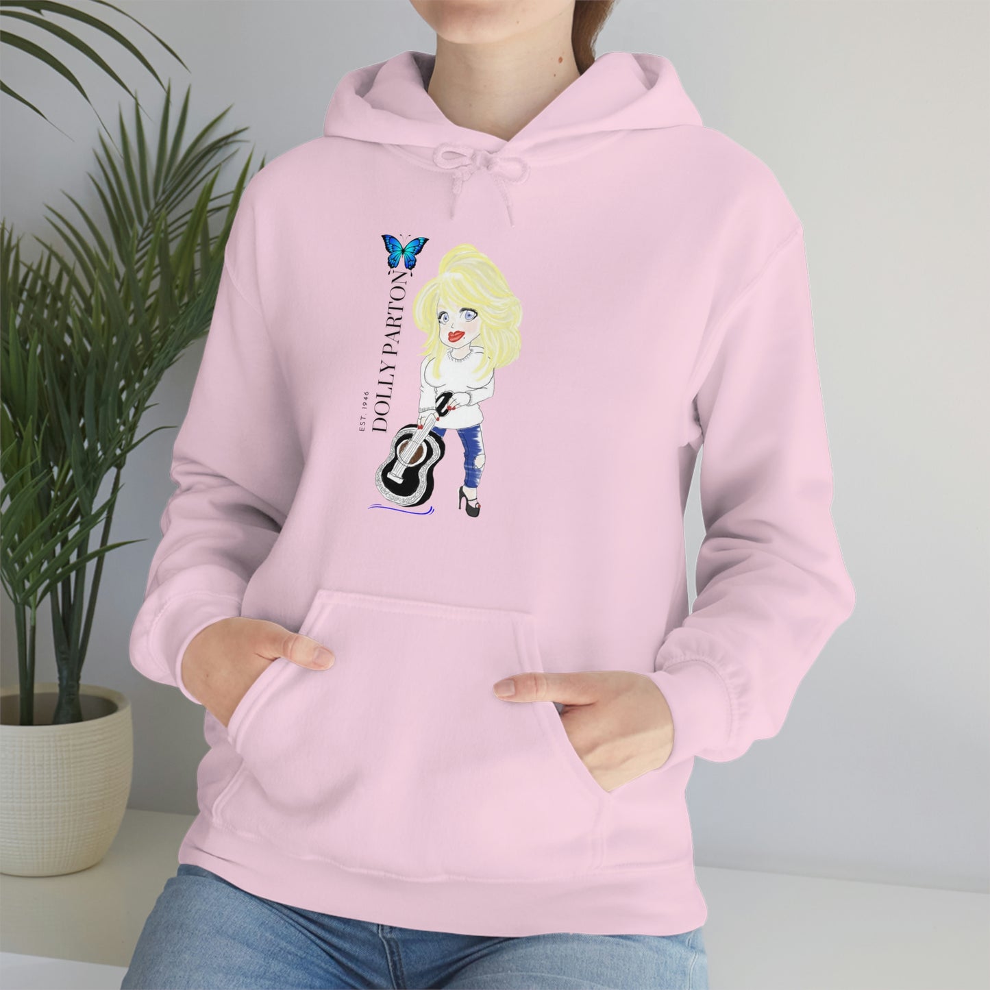 Artist Rendering of Dolly Paron on a Unisex Heavy Blend™ Hooded Sweatshirt