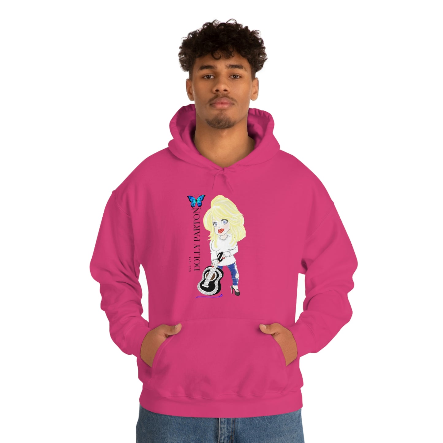 Artist Rendering of Dolly Paron on a Unisex Heavy Blend™ Hooded Sweatshirt