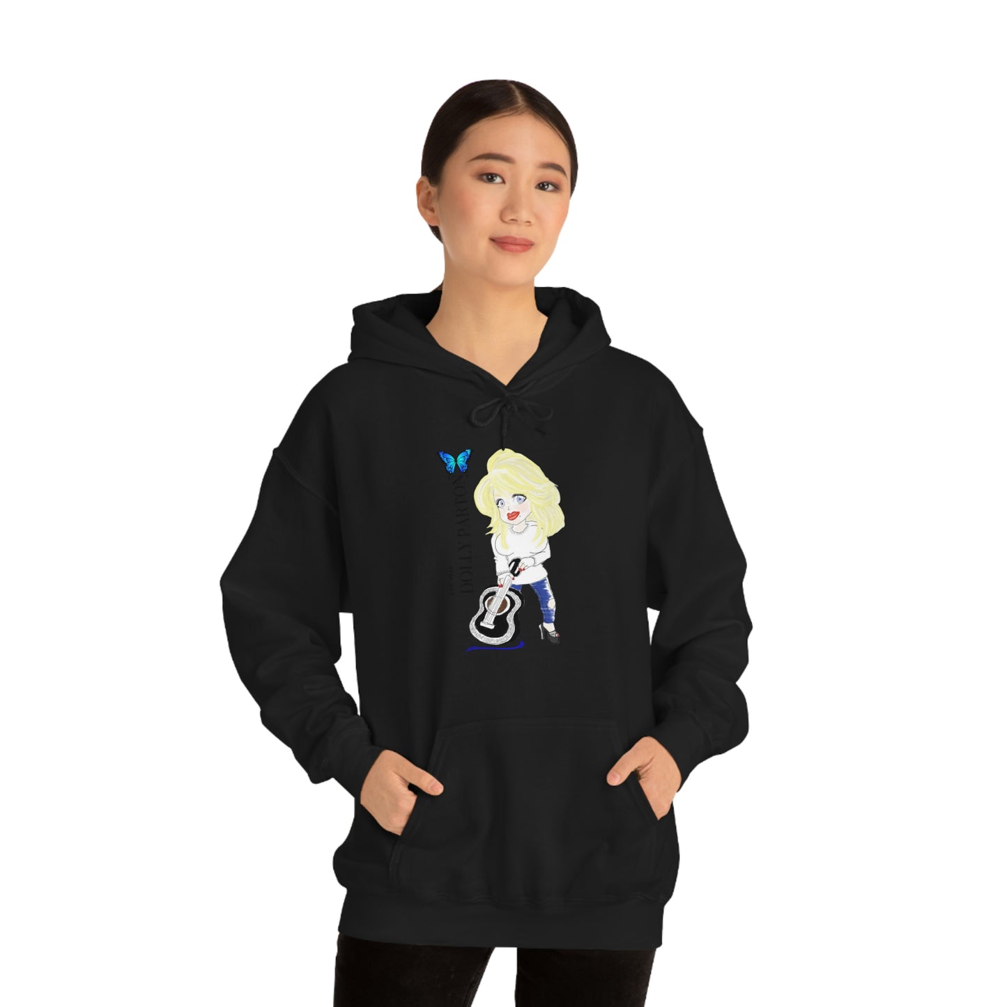 Artist Rendering of Dolly Paron on a Unisex Heavy Blend™ Hooded Sweatshirt