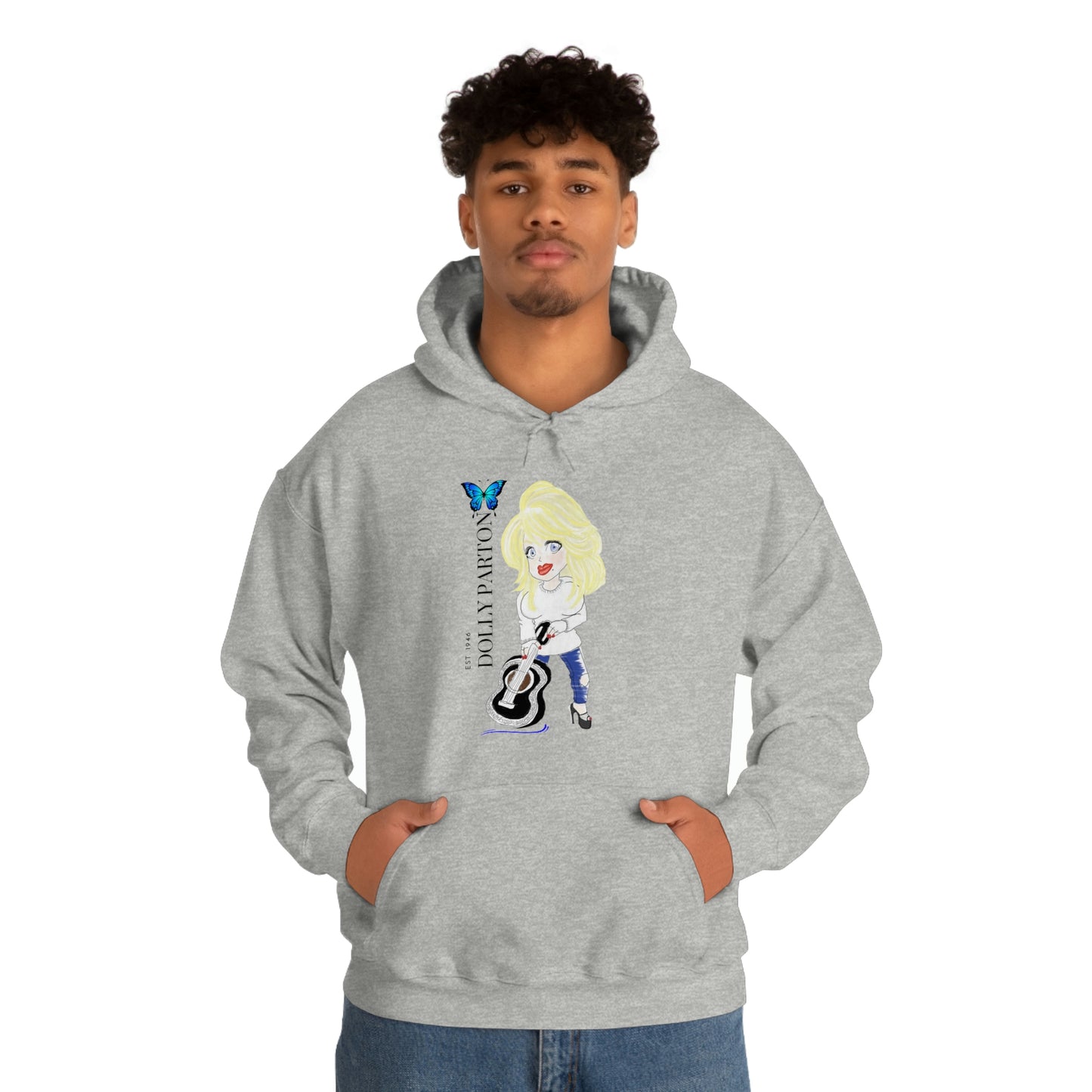 Artist Rendering of Dolly Paron on a Unisex Heavy Blend™ Hooded Sweatshirt