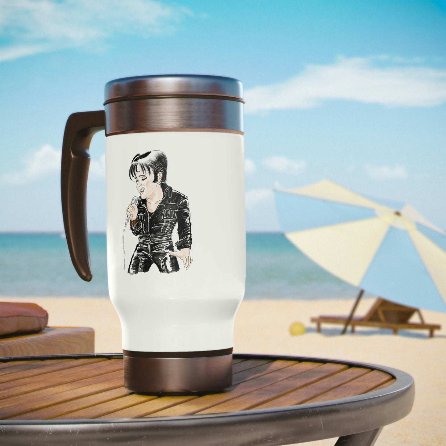 Artist Rendering of ELVIS ~ Stainless Steel Travel Mug with Handle, 14oz