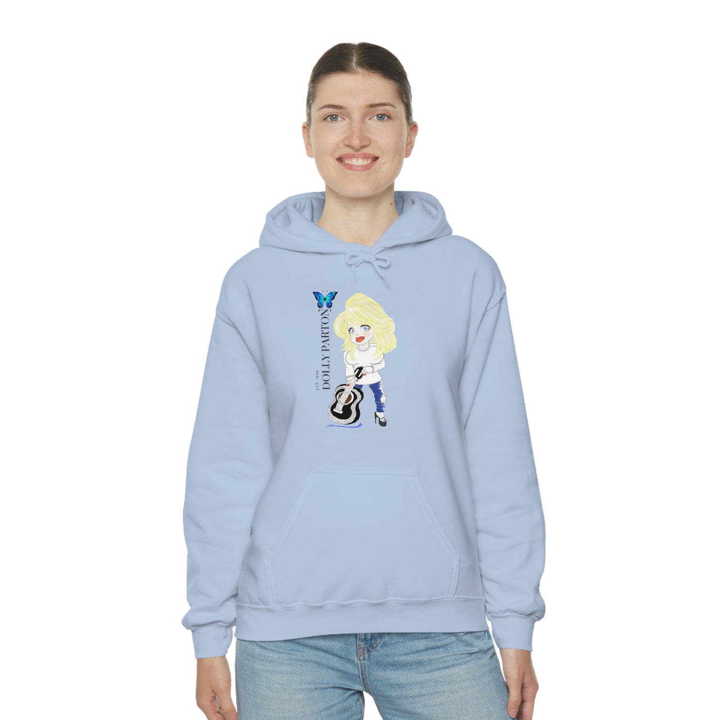 Artist Rendering of Dolly Paron on a Unisex Heavy Blend™ Hooded Sweatshirt