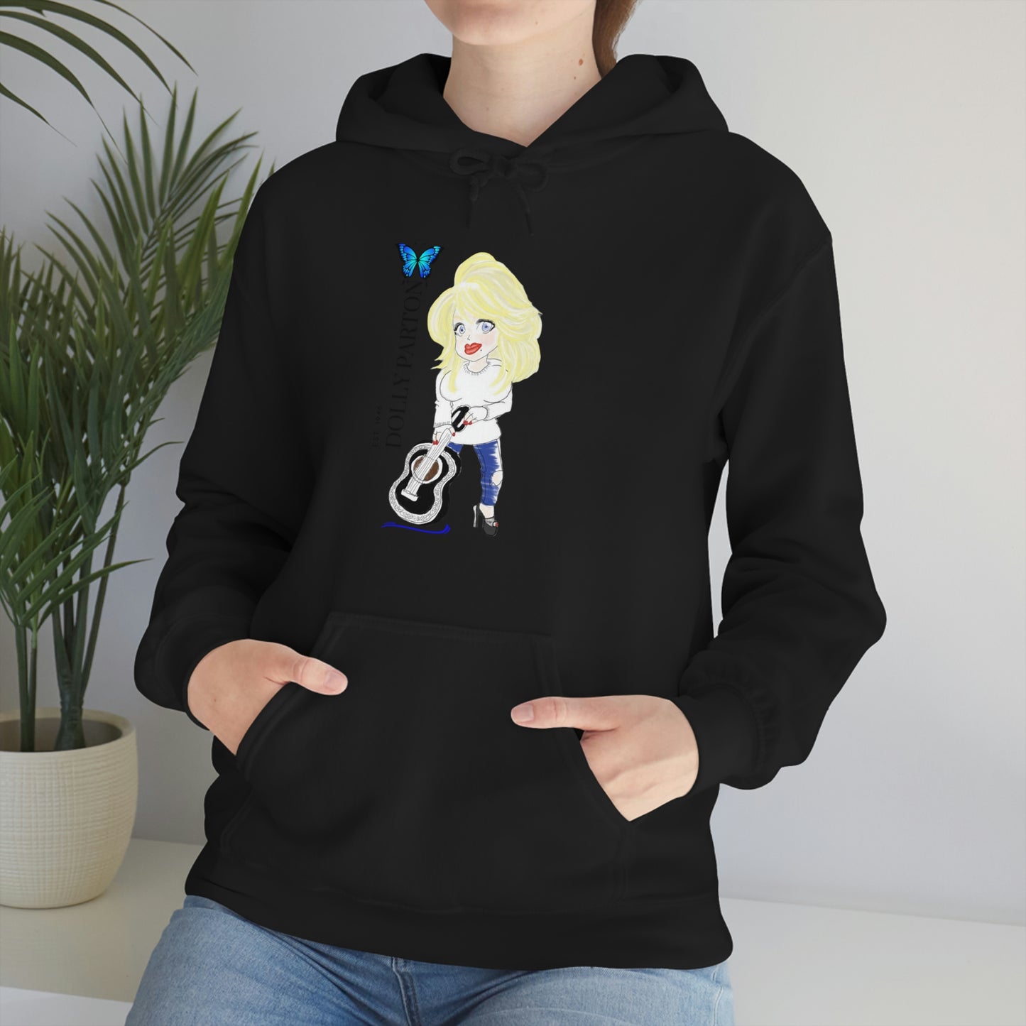 Artist Rendering of Dolly Paron on a Unisex Heavy Blend™ Hooded Sweatshirt