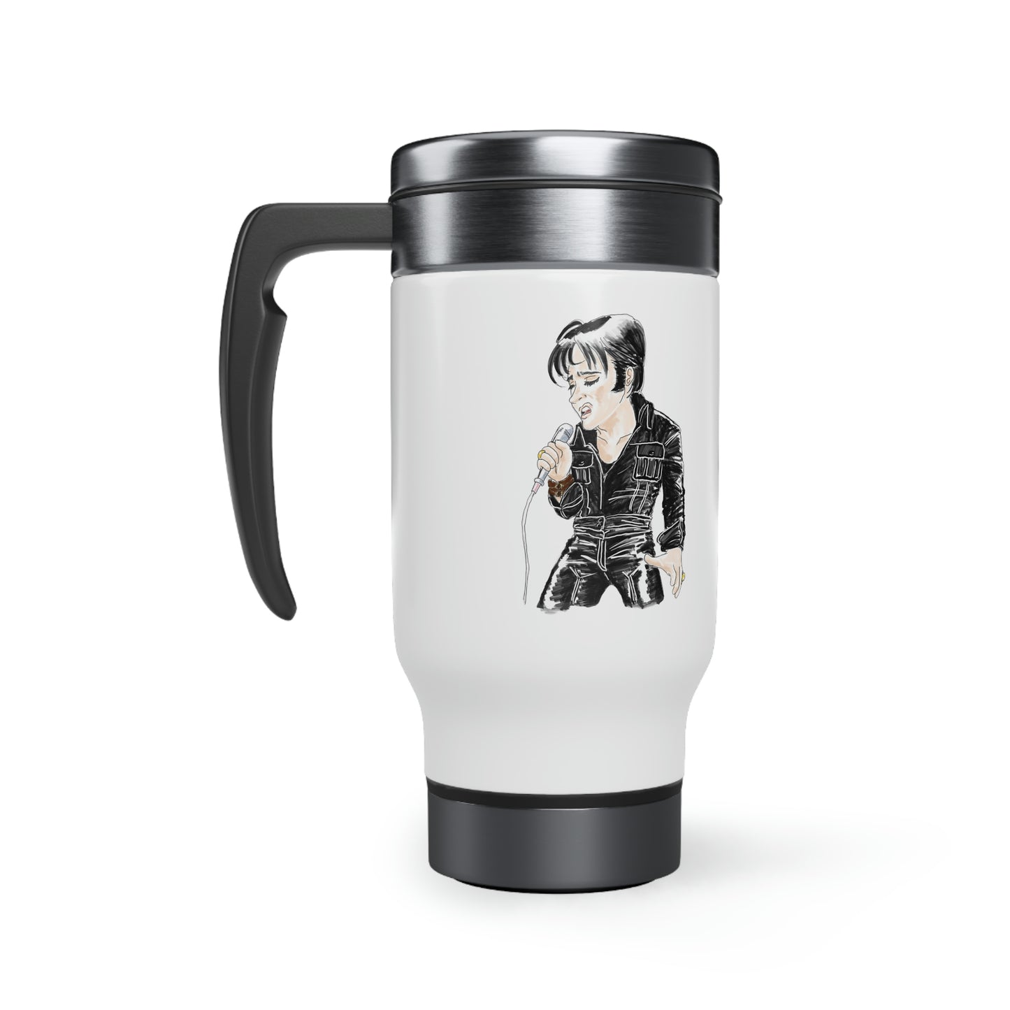 Artist Rendering of ELVIS ~ Stainless Steel Travel Mug with Handle, 14oz