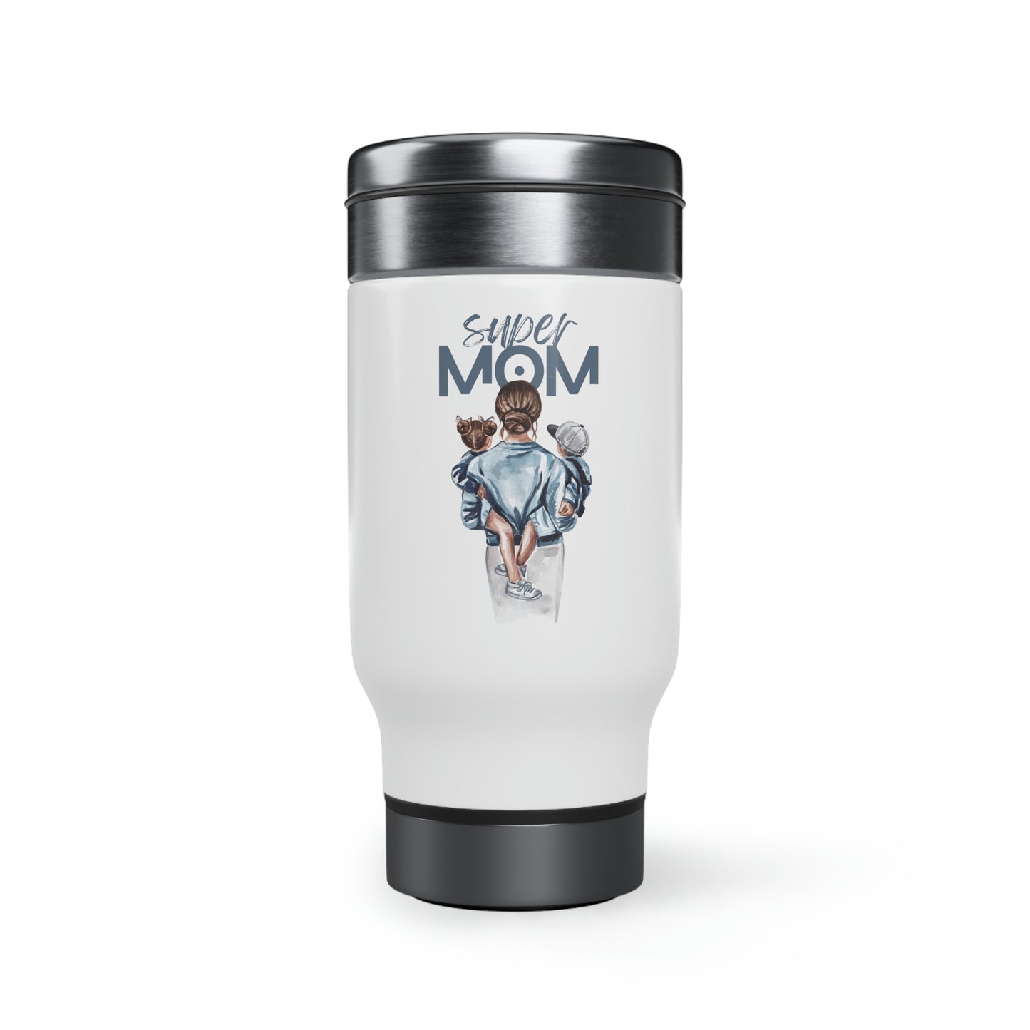 SUPER MOM Stainless Steel Travel Mug with Handle, 14oz