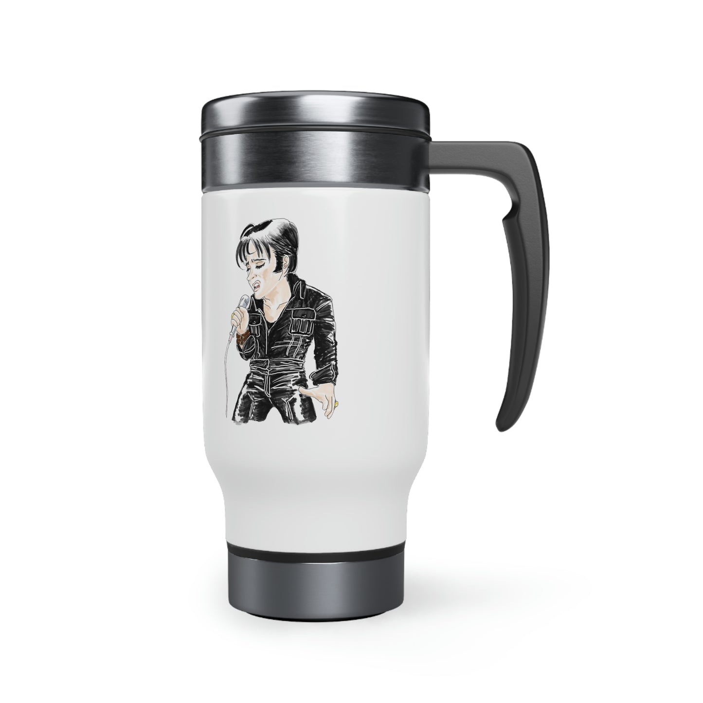 Artist Rendering of ELVIS ~ Stainless Steel Travel Mug with Handle, 14oz