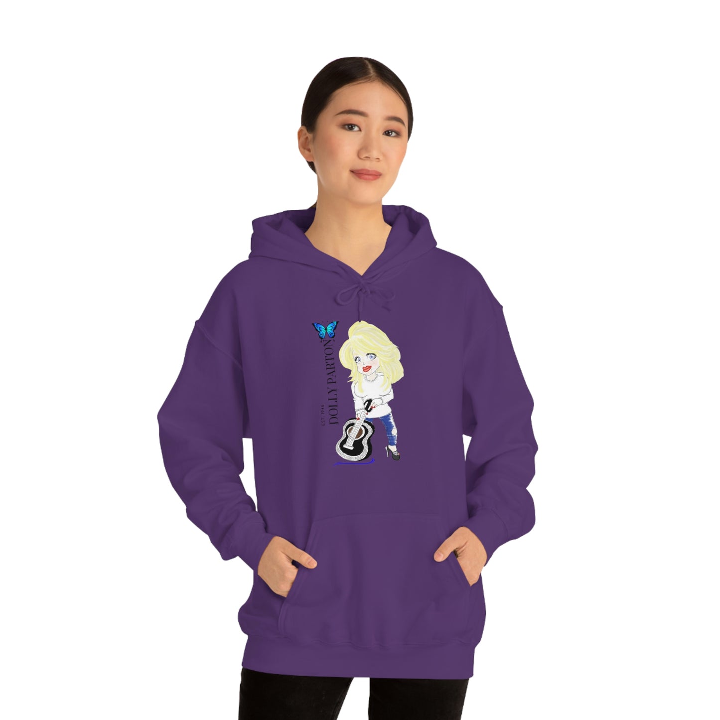 Artist Rendering of Dolly Paron on a Unisex Heavy Blend™ Hooded Sweatshirt