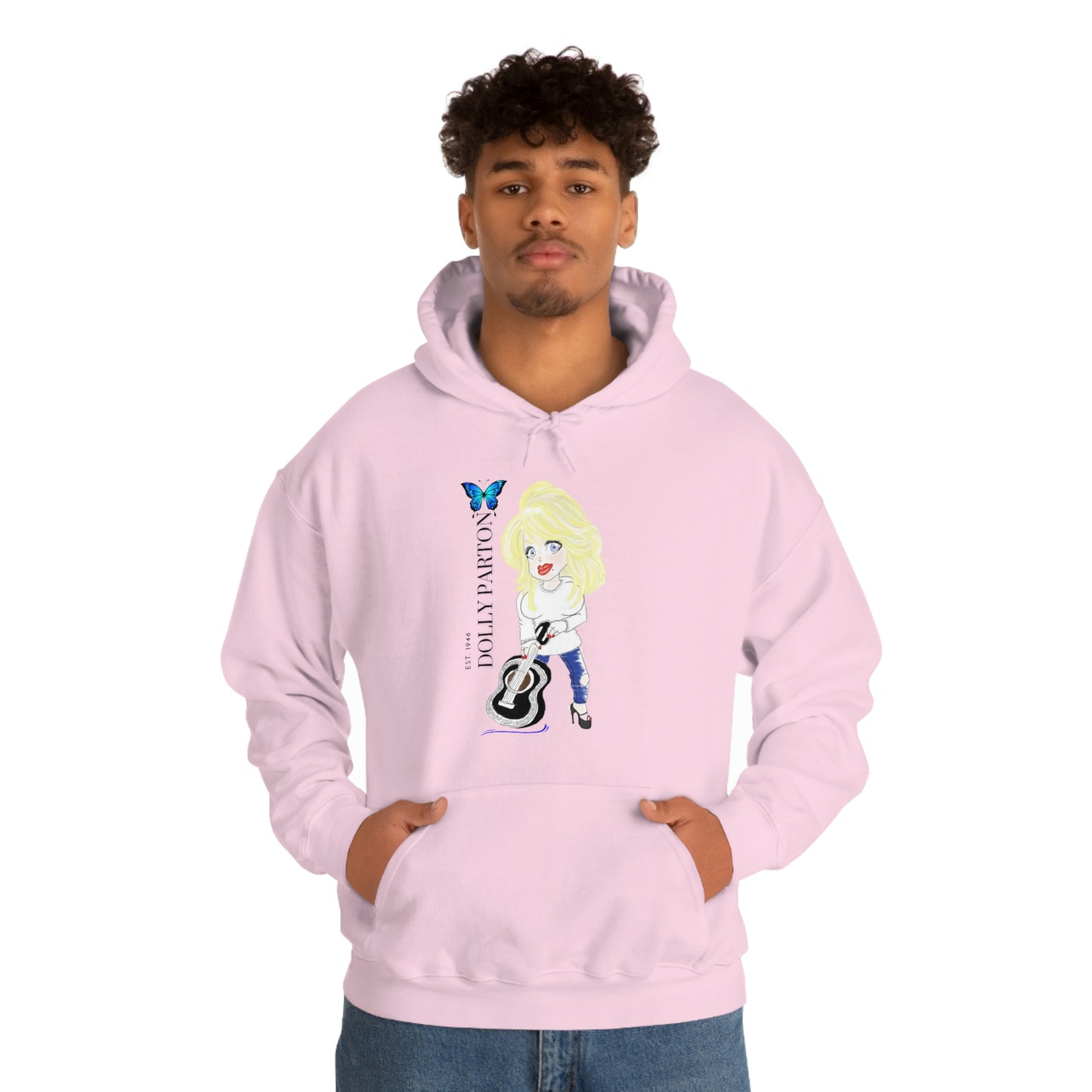 Artist Rendering of Dolly Paron on a Unisex Heavy Blend™ Hooded Sweatshirt