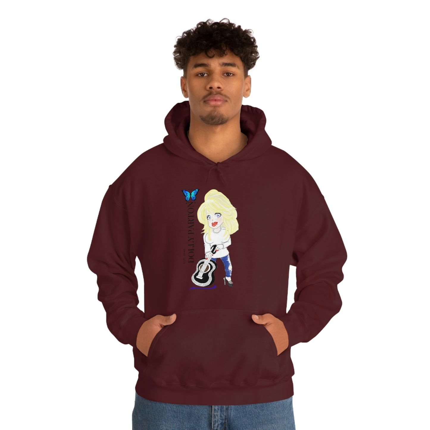 Artist Rendering of Dolly Paron on a Unisex Heavy Blend™ Hooded Sweatshirt