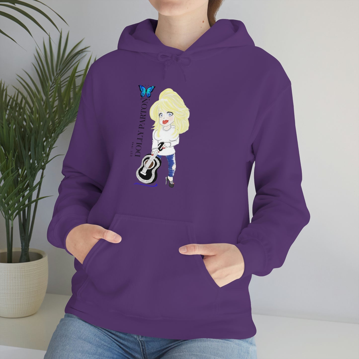 Artist Rendering of Dolly Paron on a Unisex Heavy Blend™ Hooded Sweatshirt