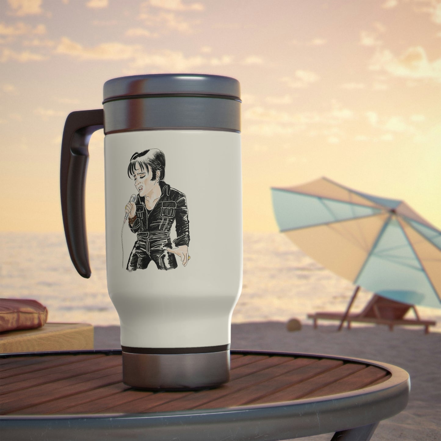 Artist Rendering of ELVIS ~ Stainless Steel Travel Mug with Handle, 14oz