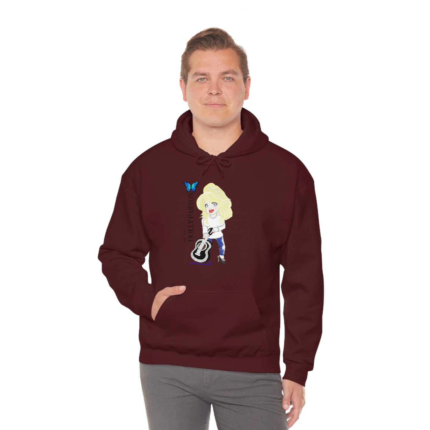 Artist Rendering of Dolly Paron on a Unisex Heavy Blend™ Hooded Sweatshirt