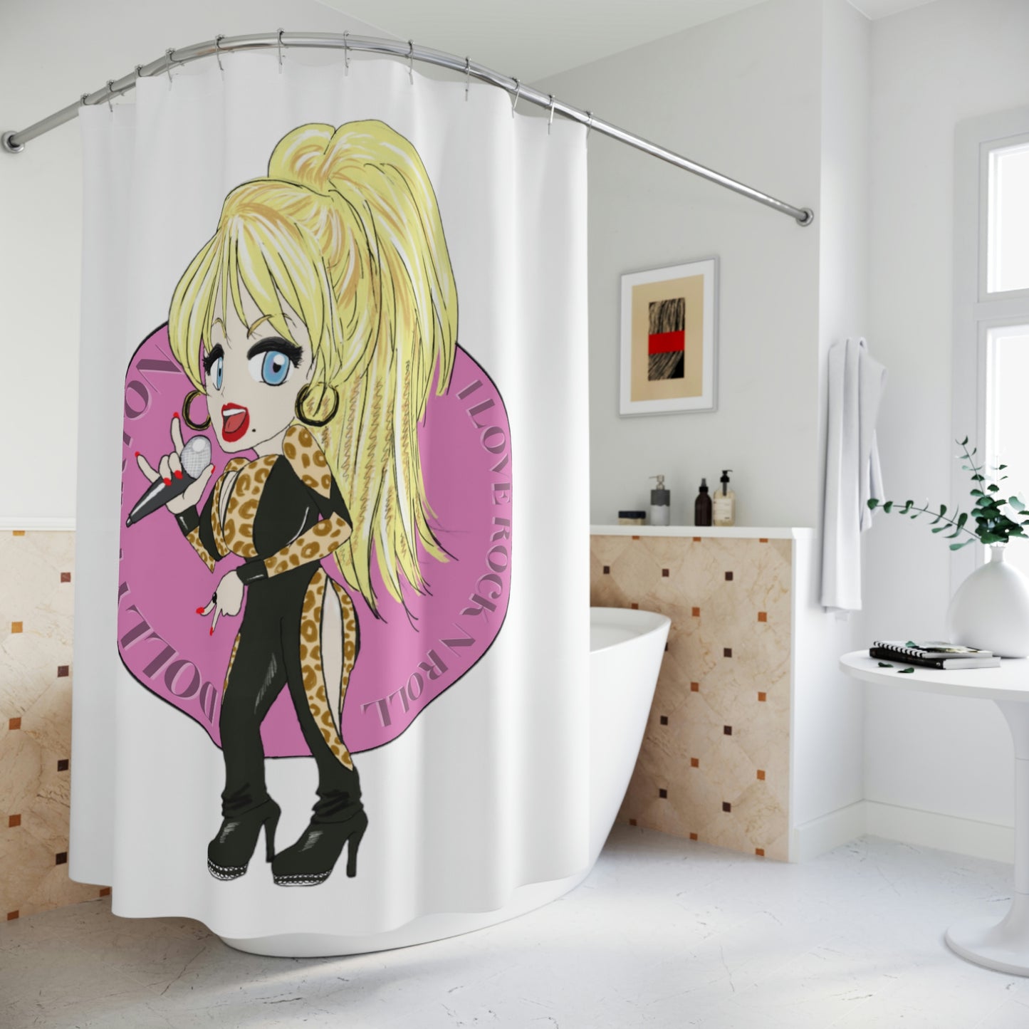 Dolly Parton "I LOVE ROCK N ROLL" artist inspired  Shower Curtain