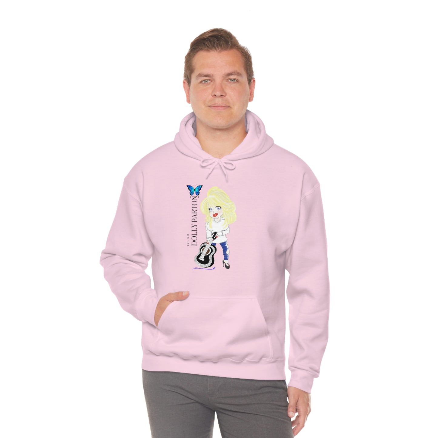 Artist Rendering of Dolly Paron on a Unisex Heavy Blend™ Hooded Sweatshirt