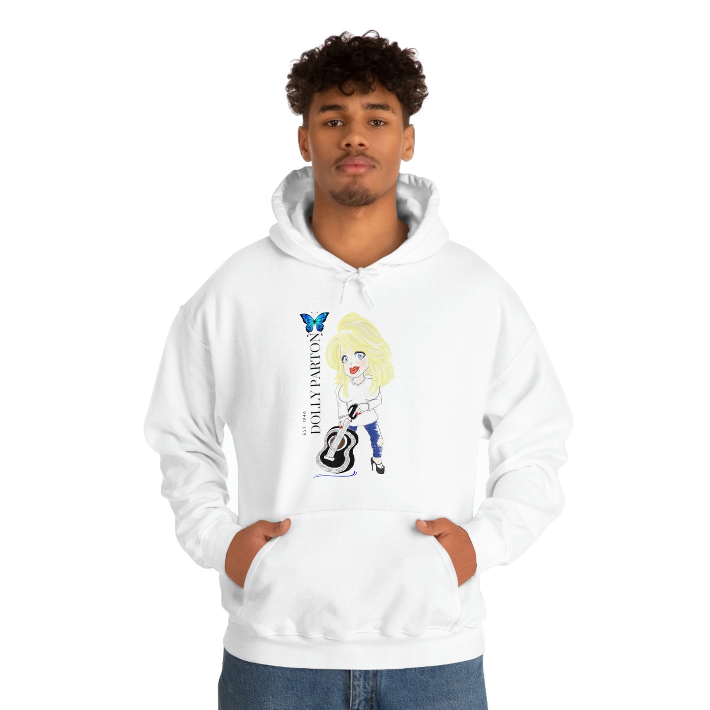 Artist Rendering of Dolly Paron on a Unisex Heavy Blend™ Hooded Sweatshirt