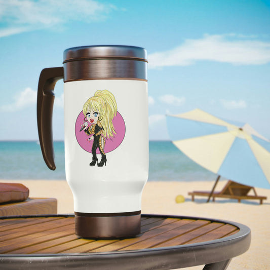 Dolly Parton I LOVE ROCK N ROLL Artist Inspired Stainless Steel Travel Mug with Handle, 14oz