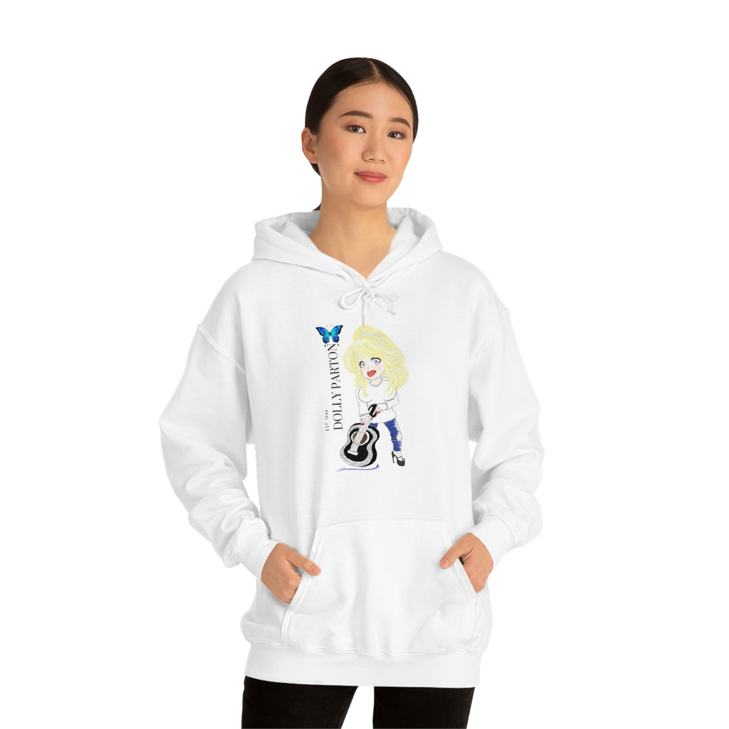 Artist Rendering of Dolly Paron on a Unisex Heavy Blend™ Hooded Sweatshirt