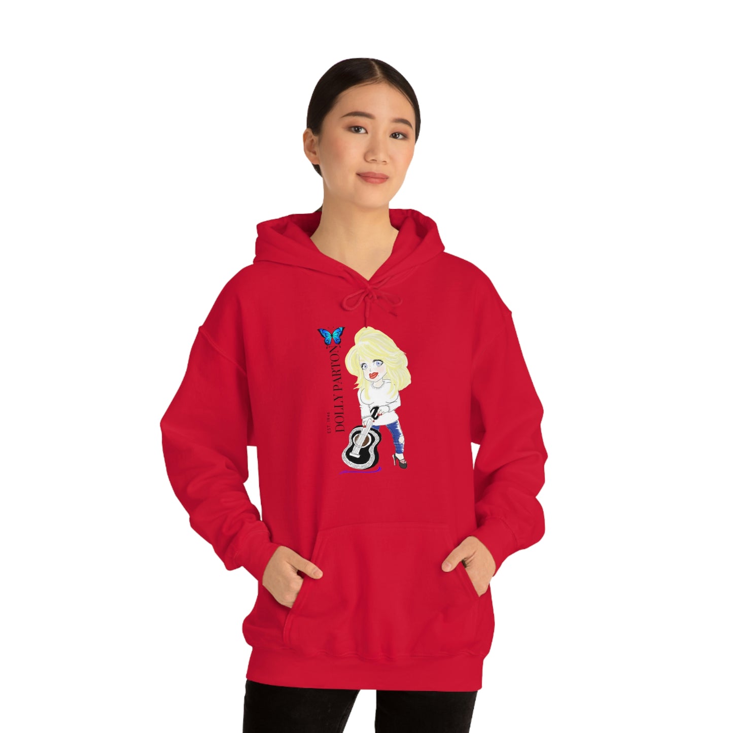 Artist Rendering of Dolly Paron on a Unisex Heavy Blend™ Hooded Sweatshirt