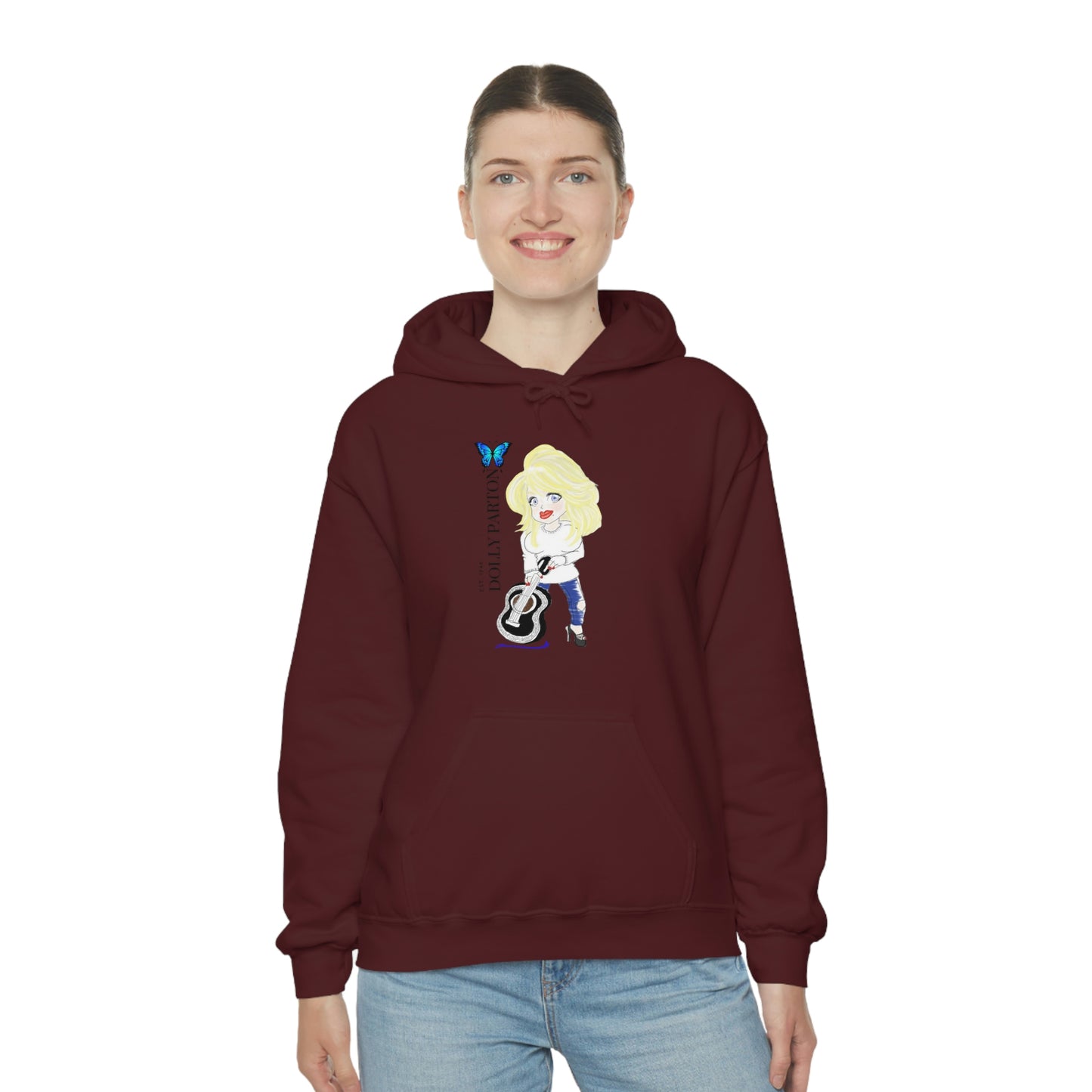 Artist Rendering of Dolly Paron on a Unisex Heavy Blend™ Hooded Sweatshirt