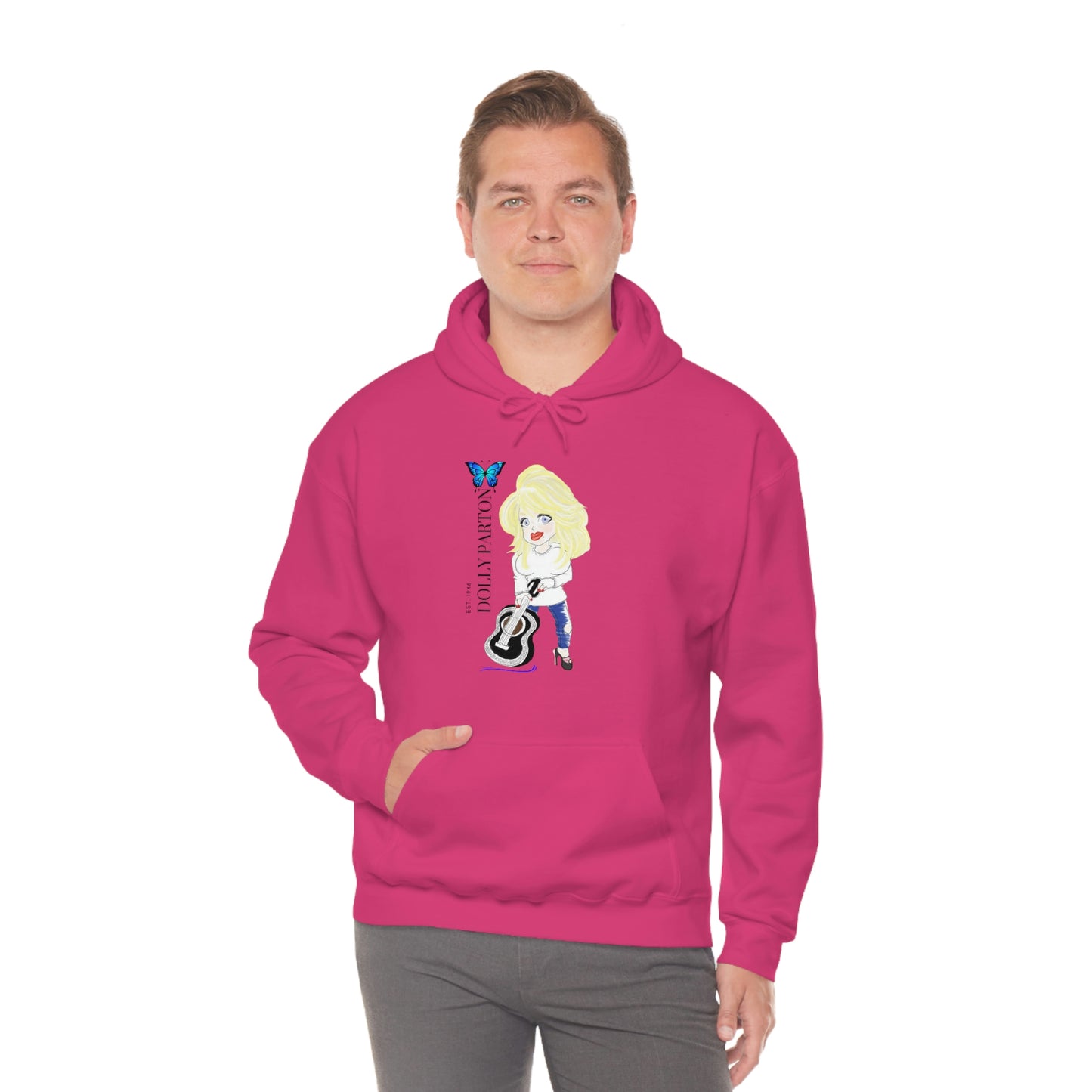 Artist Rendering of Dolly Paron on a Unisex Heavy Blend™ Hooded Sweatshirt