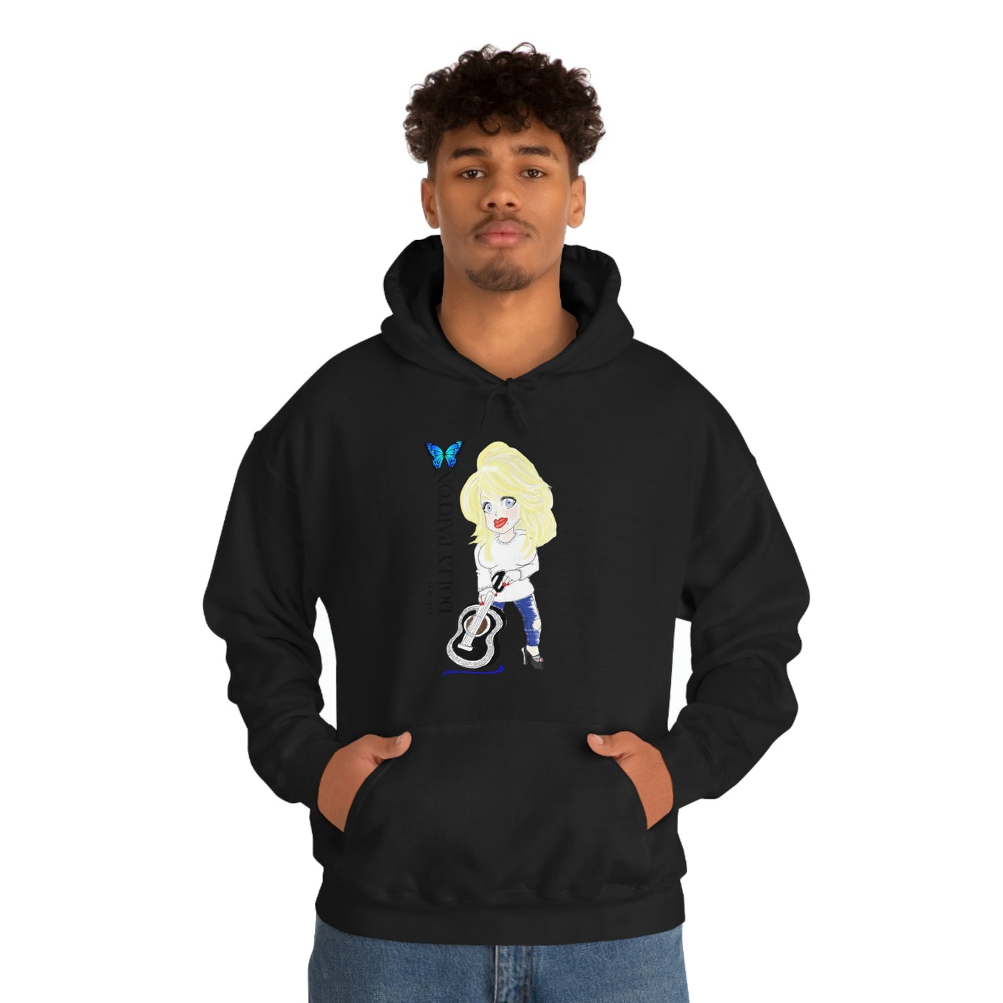 Artist Rendering of Dolly Paron on a Unisex Heavy Blend™ Hooded Sweatshirt