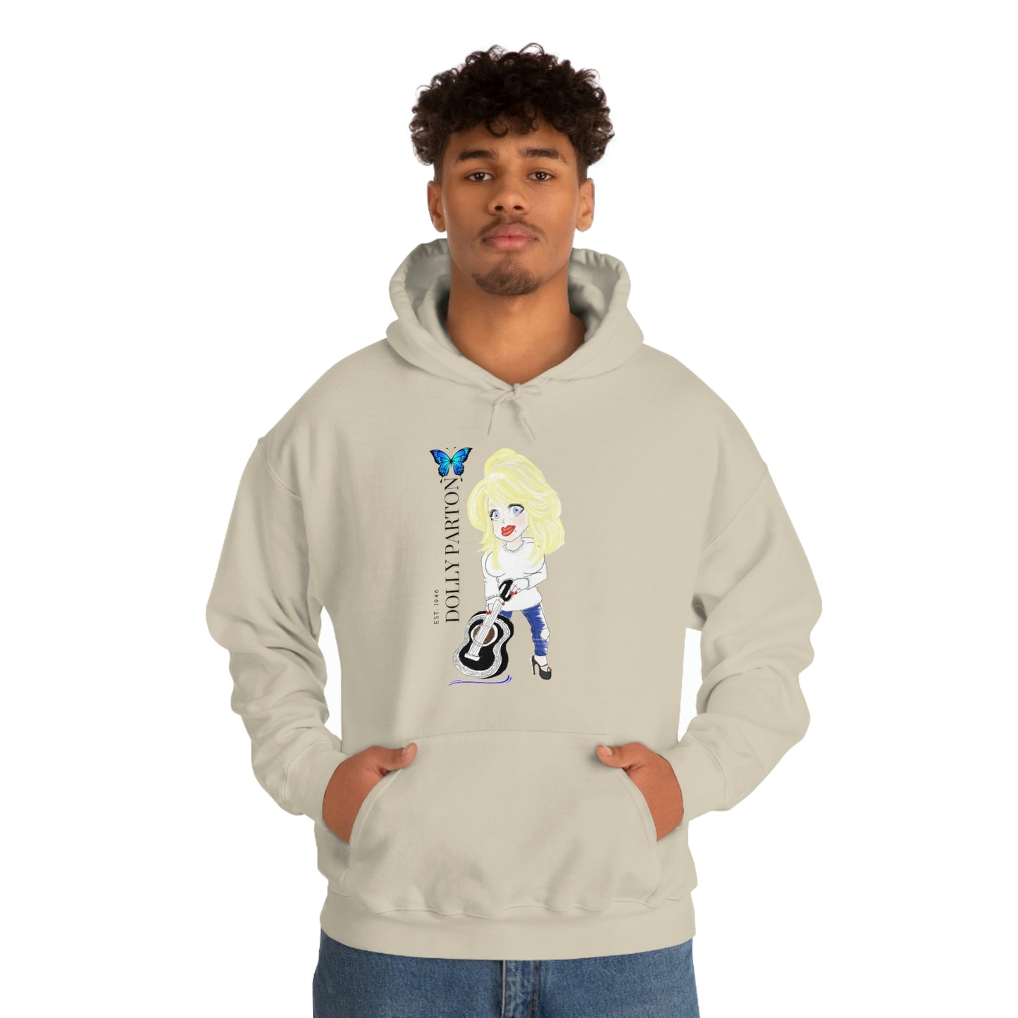 Artist Rendering of Dolly Paron on a Unisex Heavy Blend™ Hooded Sweatshirt