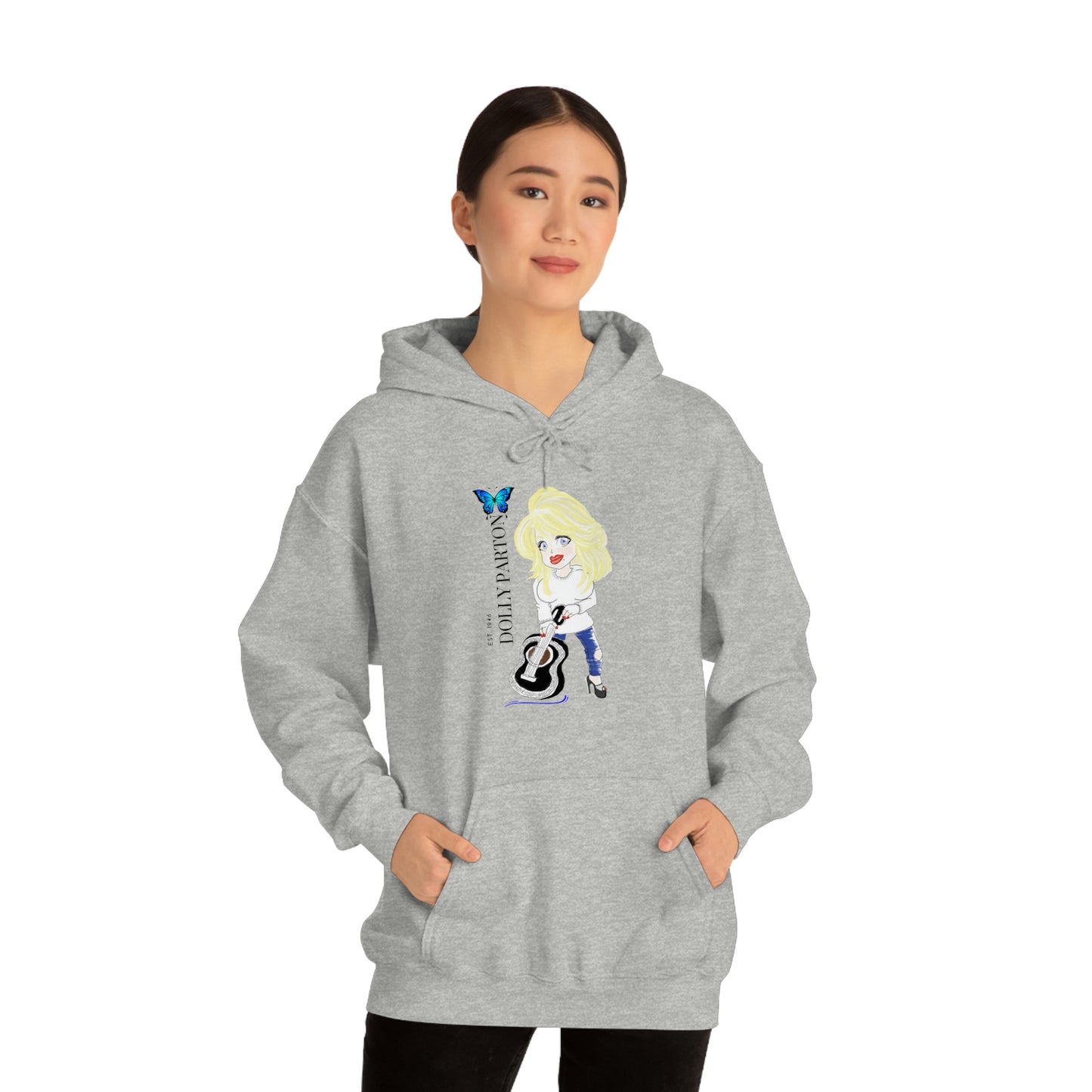 Artist Rendering of Dolly Paron on a Unisex Heavy Blend™ Hooded Sweatshirt