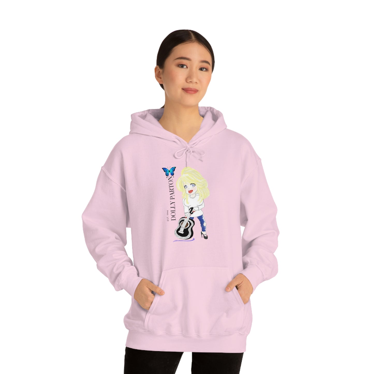 Artist Rendering of Dolly Paron on a Unisex Heavy Blend™ Hooded Sweatshirt