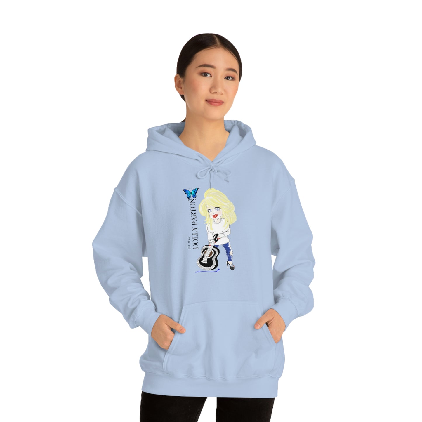 Artist Rendering of Dolly Paron on a Unisex Heavy Blend™ Hooded Sweatshirt