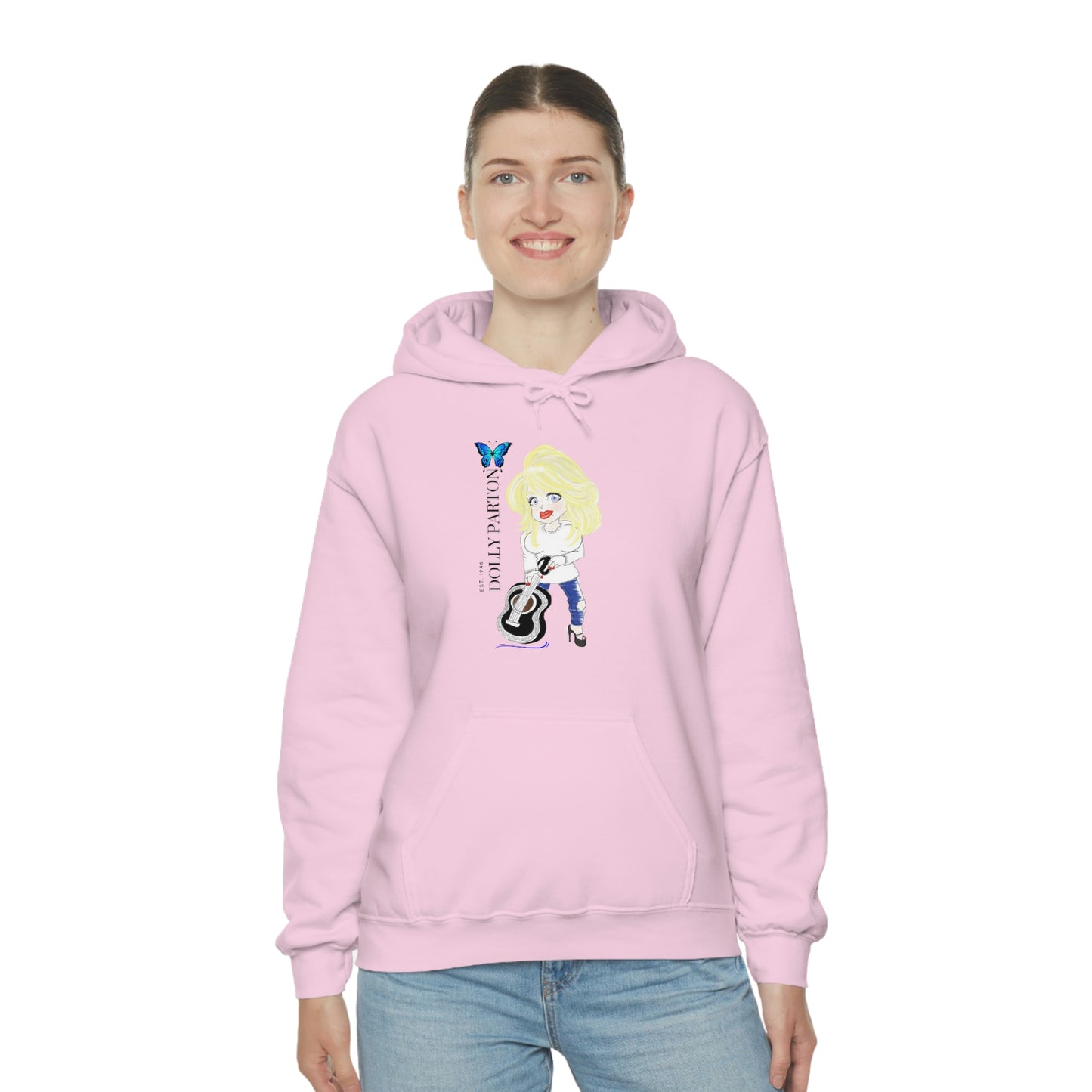 Artist Rendering of Dolly Paron on a Unisex Heavy Blend™ Hooded Sweatshirt