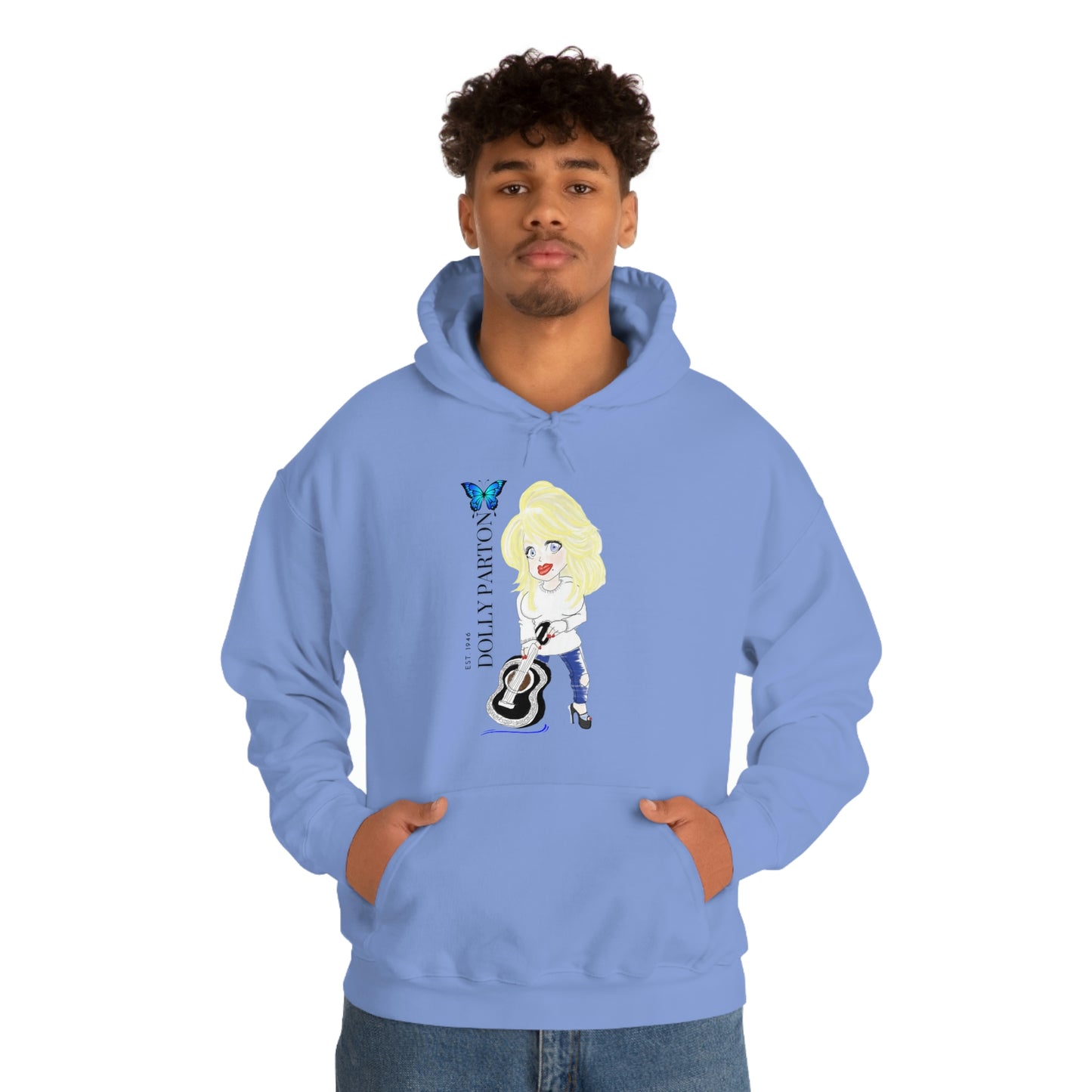 Artist Rendering of Dolly Paron on a Unisex Heavy Blend™ Hooded Sweatshirt