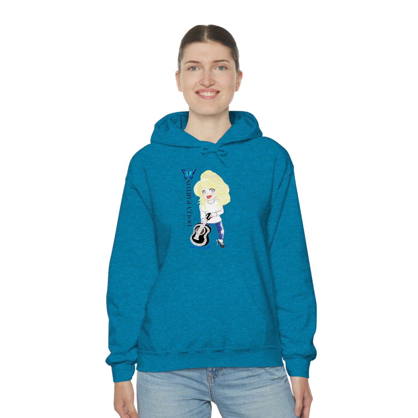 Artist Rendering of Dolly Paron on a Unisex Heavy Blend™ Hooded Sweatshirt