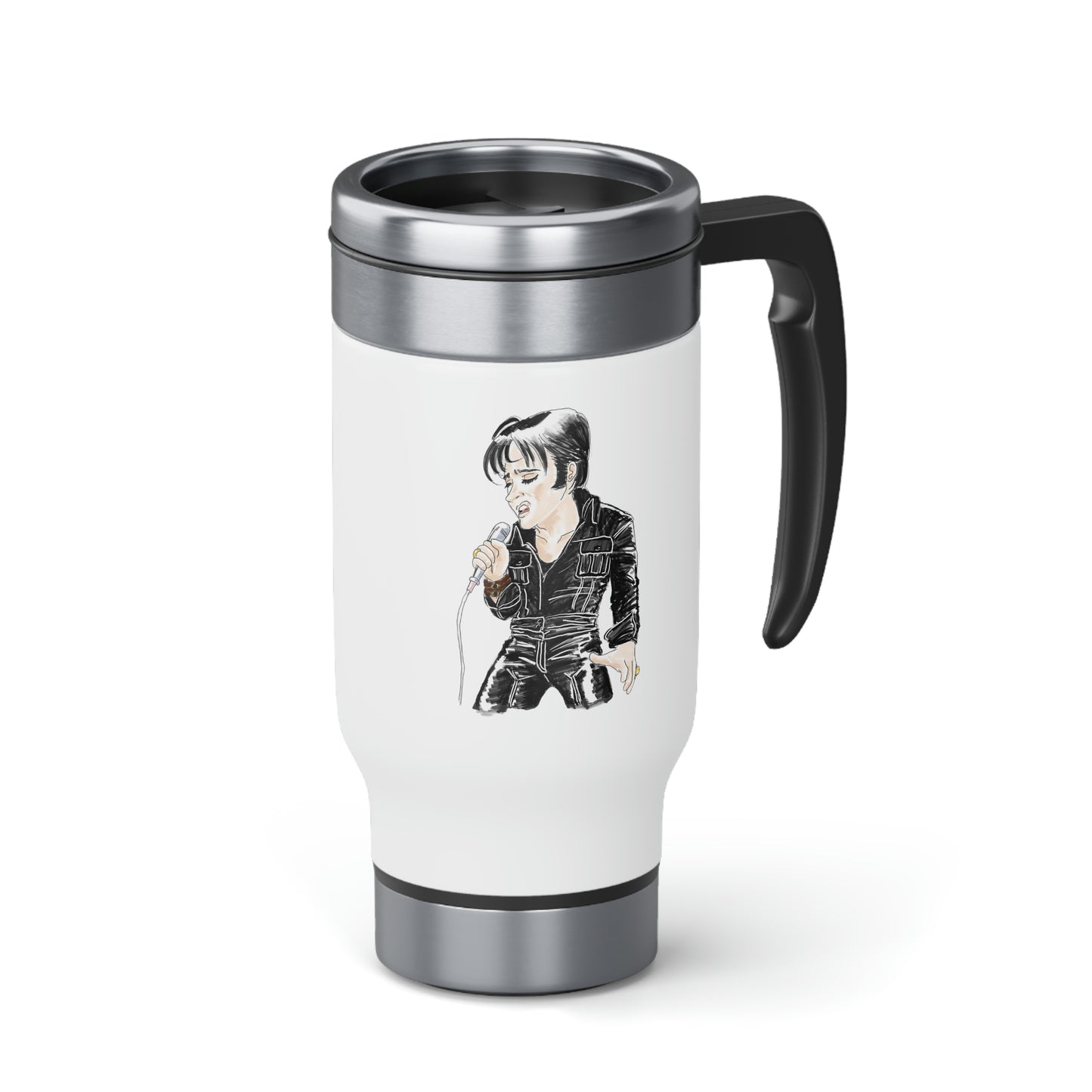 Artist Rendering of ELVIS ~ Stainless Steel Travel Mug with Handle, 14oz