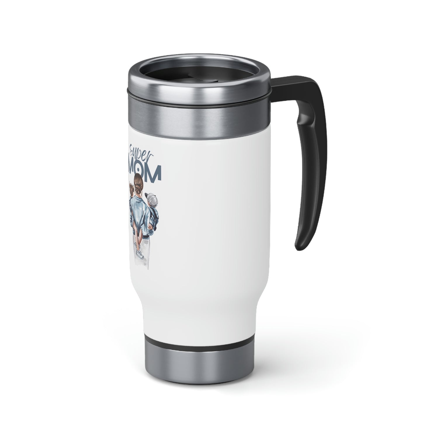 SUPER MOM Stainless Steel Travel Mug with Handle, 14oz