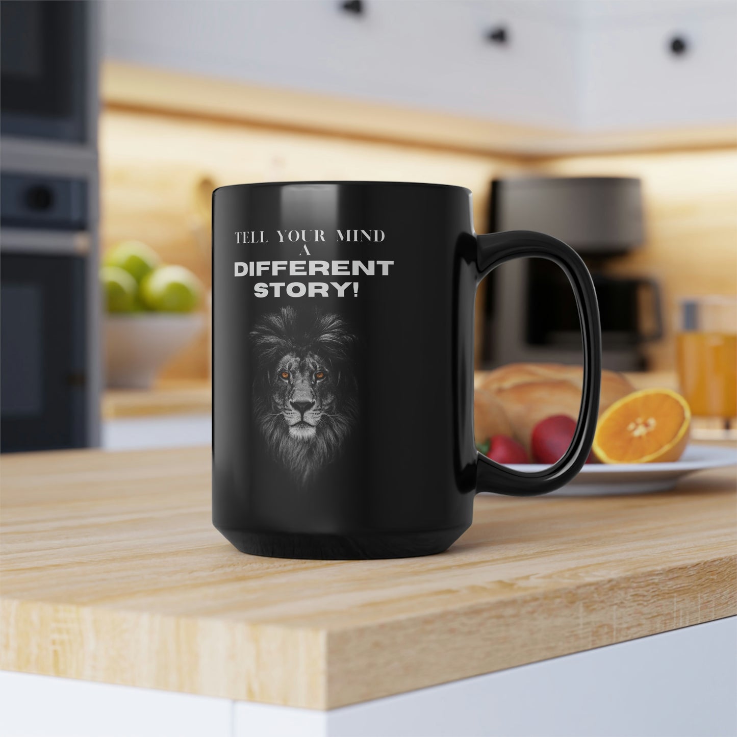 TELL YOUR MIND A DIFFERENT STORY Black Mug, 15oz