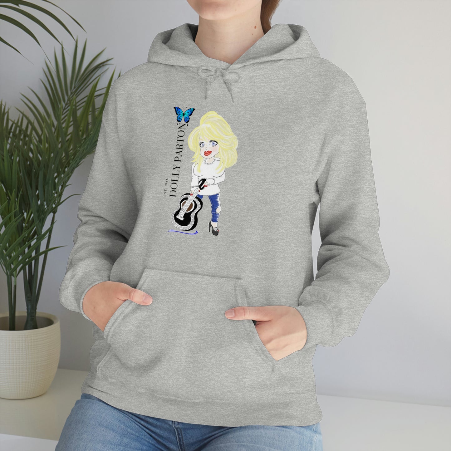 Artist Rendering of Dolly Paron on a Unisex Heavy Blend™ Hooded Sweatshirt