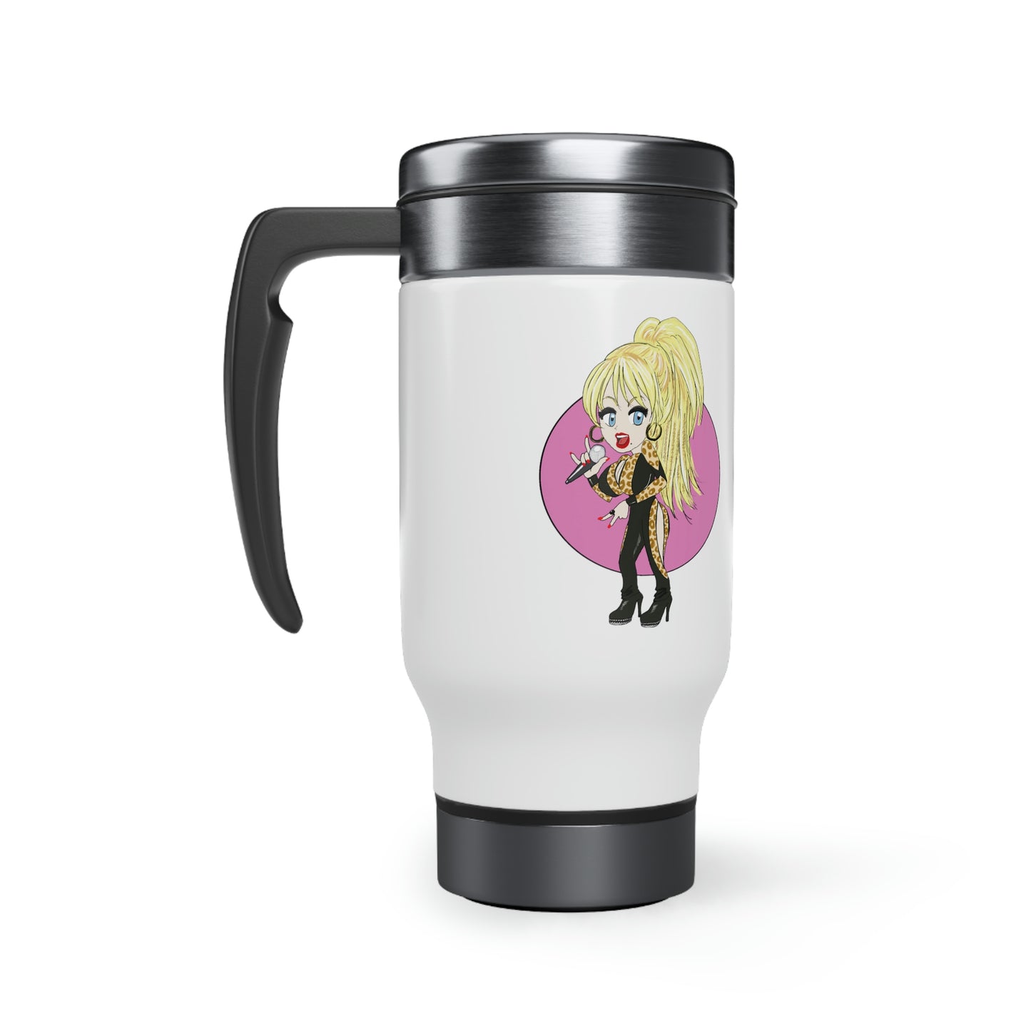 Dolly Parton I LOVE ROCK N ROLL Artist Inspired Stainless Steel Travel Mug with Handle, 14oz