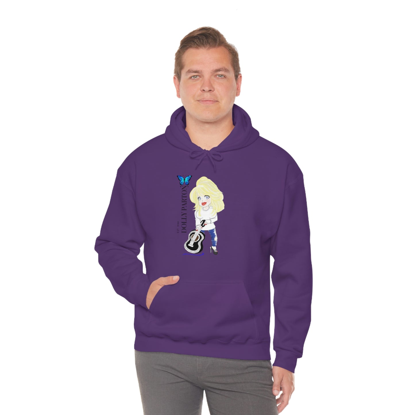 Artist Rendering of Dolly Paron on a Unisex Heavy Blend™ Hooded Sweatshirt