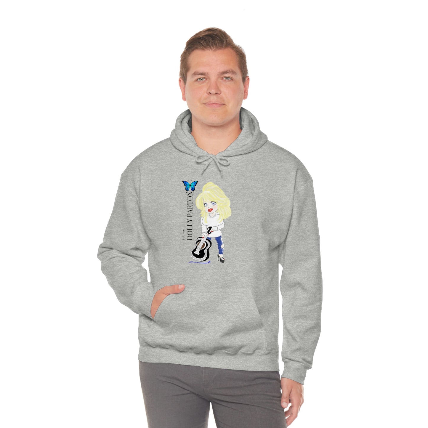 Artist Rendering of Dolly Paron on a Unisex Heavy Blend™ Hooded Sweatshirt