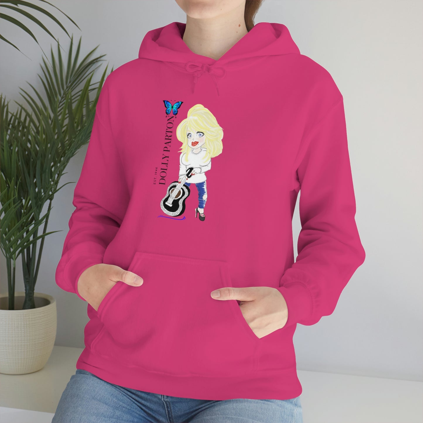 Artist Rendering of Dolly Paron on a Unisex Heavy Blend™ Hooded Sweatshirt