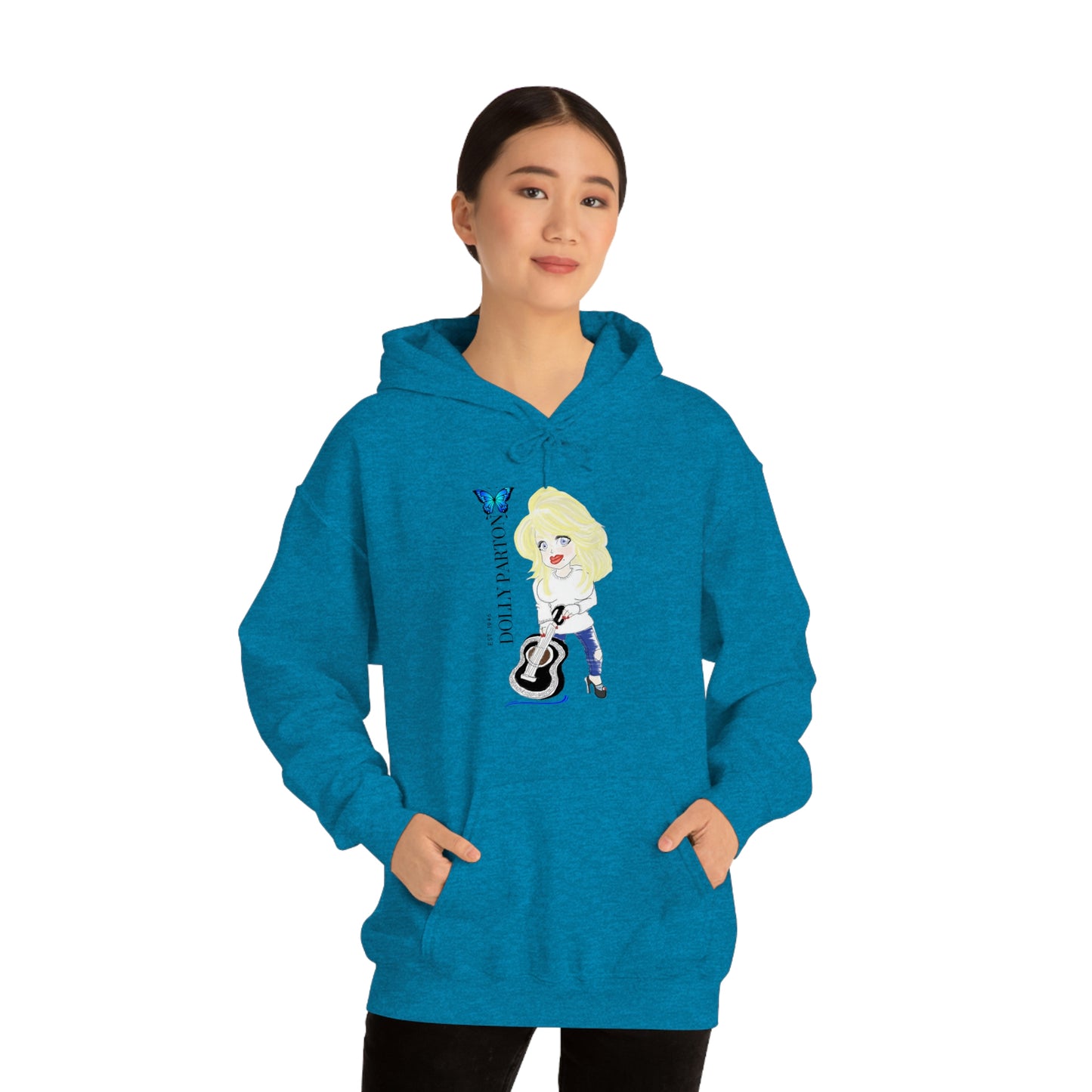 Artist Rendering of Dolly Paron on a Unisex Heavy Blend™ Hooded Sweatshirt