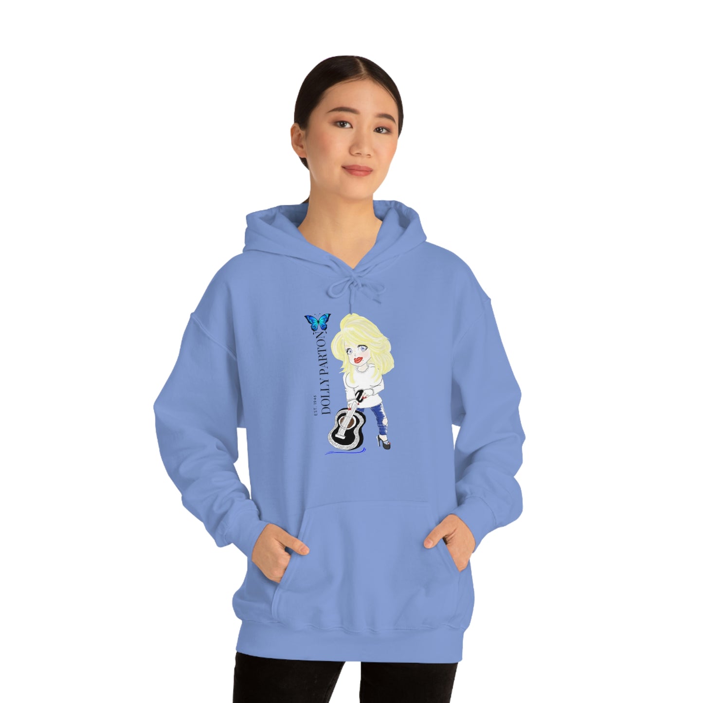 Artist Rendering of Dolly Paron on a Unisex Heavy Blend™ Hooded Sweatshirt