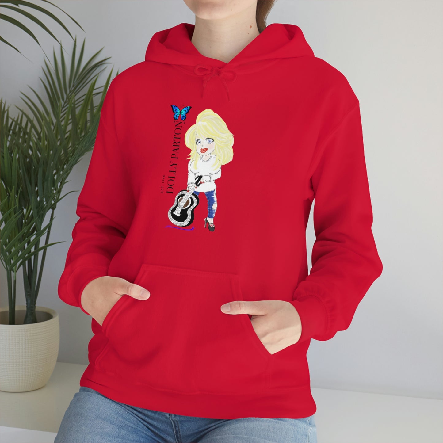 Artist Rendering of Dolly Paron on a Unisex Heavy Blend™ Hooded Sweatshirt