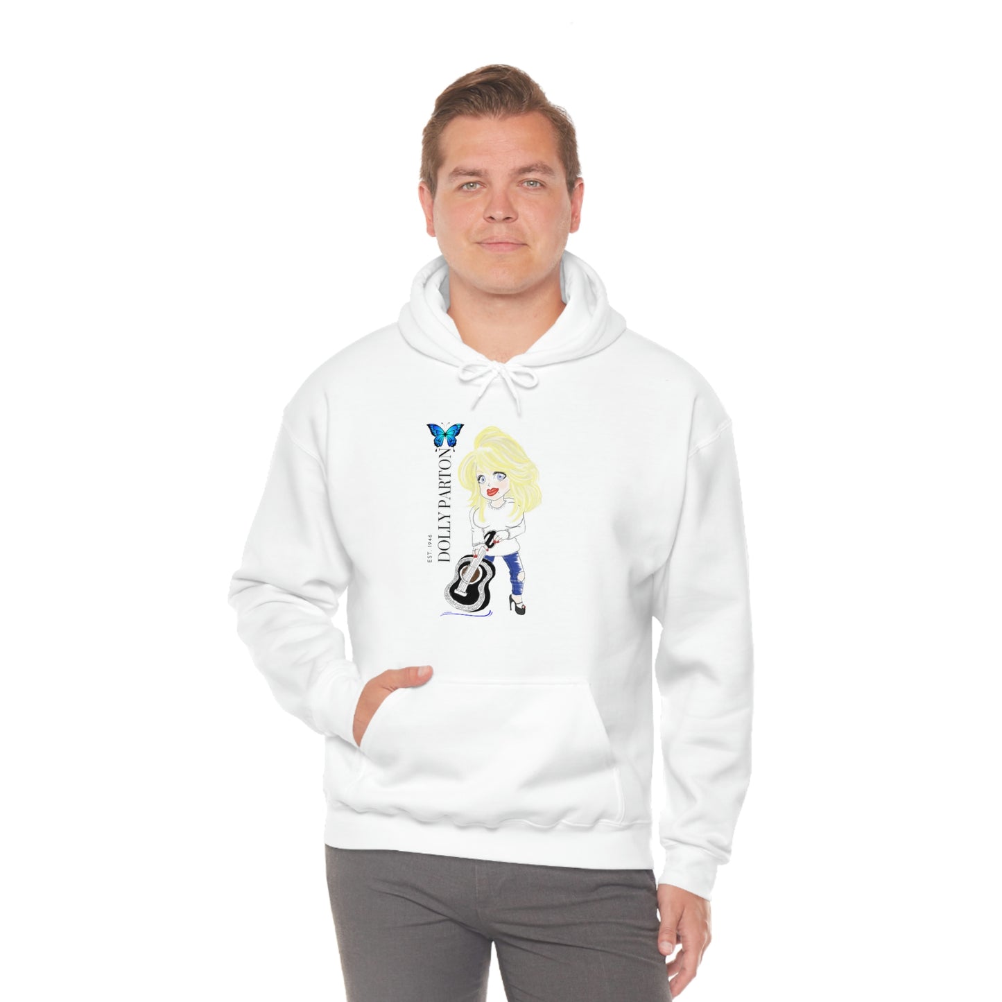 Artist Rendering of Dolly Paron on a Unisex Heavy Blend™ Hooded Sweatshirt